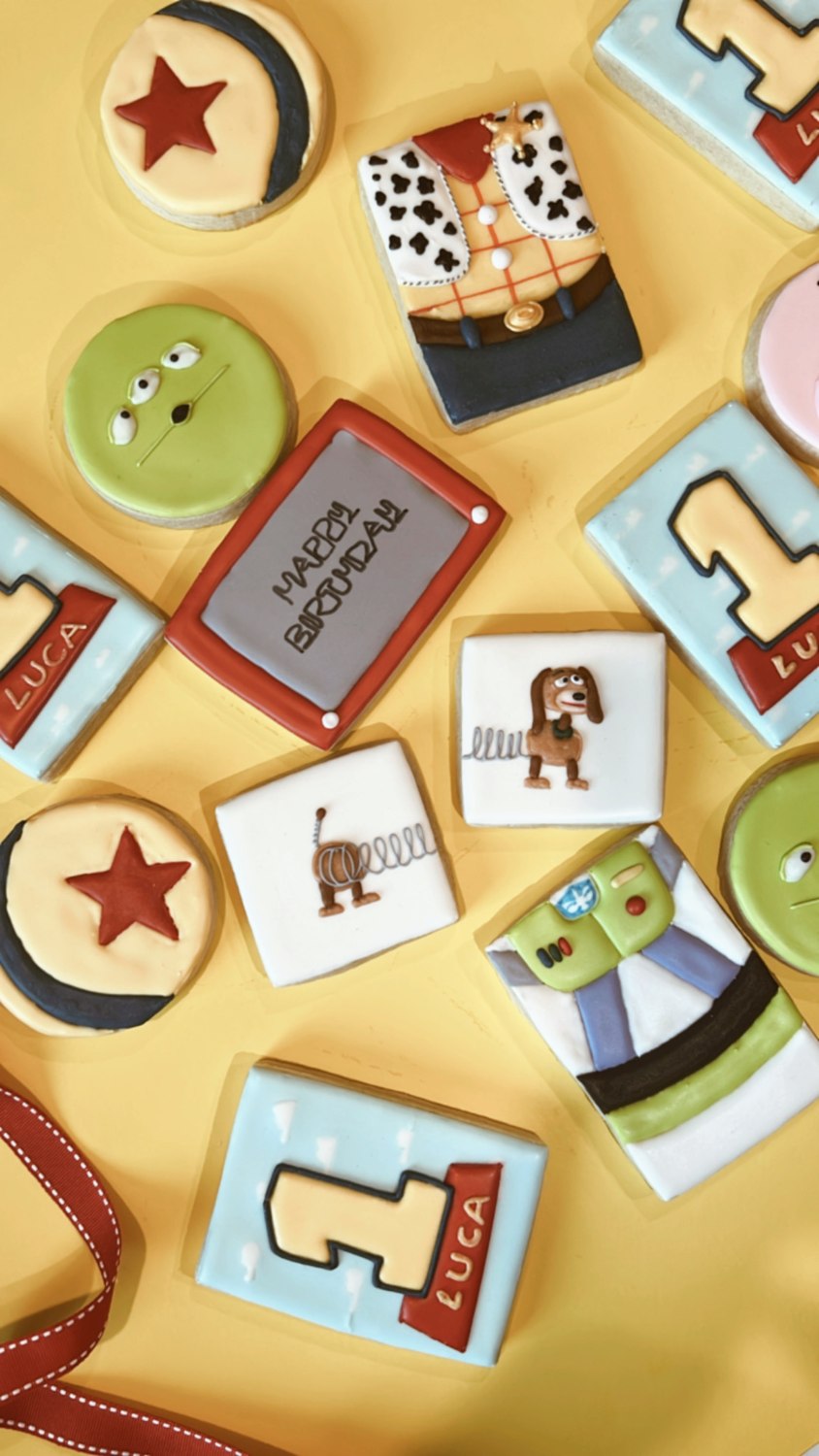 Colorful character-inspired birthday cookies